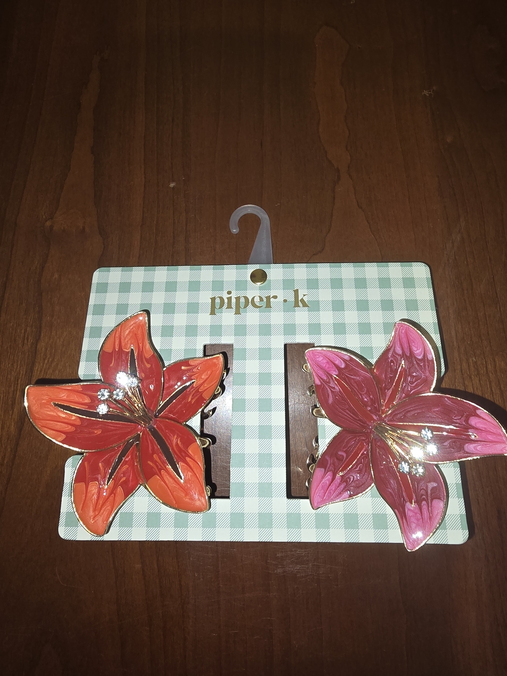Piper K Floral 🌸 Hibiscus Hair Clips — Orange & Pink Bloom, Heavy Metal, NEW